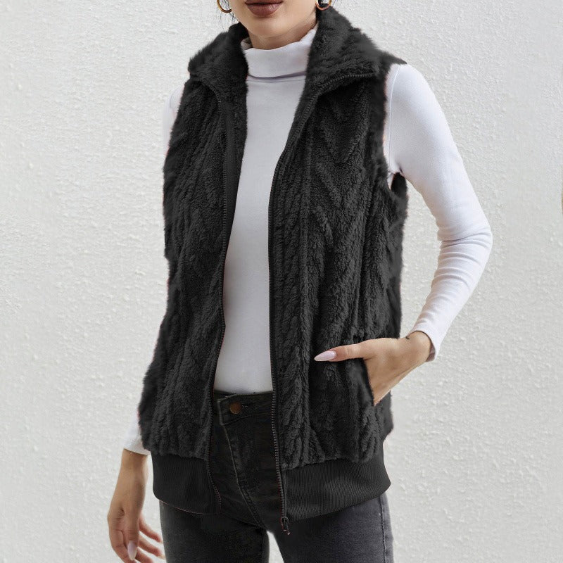 R&B | Ohne Ärmel Jacquard Fleece Reißverschluss Hoher Kragen Relaxed Passform