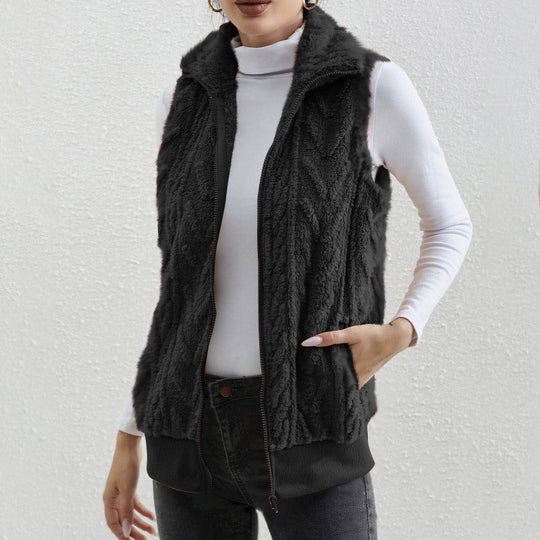 R&B | Ohne Ärmel Jacquard Fleece Reißverschluss Hoher Kragen Relaxed Passform