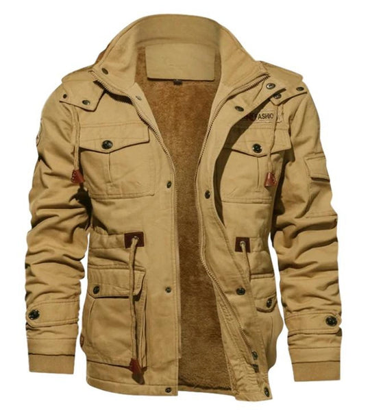 R&B | Reguläre Passform mit Fleece gefüttert Hoher Kragen Mehrere Taschen Reißverschluss und Knöpfe
