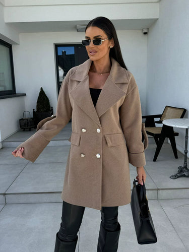 R&B | Mantel Wolle H-Linien-Passform Doppelte Verschluss Knielang Blazerrevers