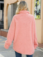 R&B | Shacket Übergröße Sherpa Fleece Langschnitt Knopf Vorderseite Patch Taschen