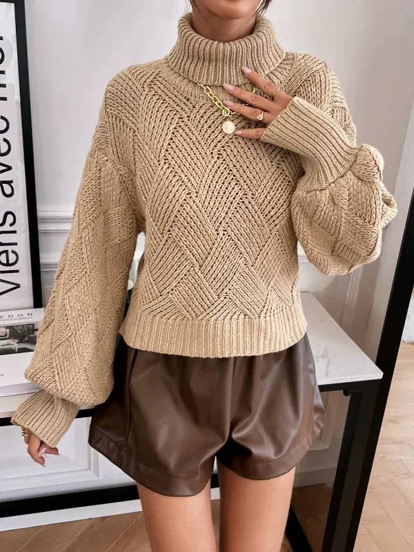 R&B | Pullover Pullover Wollstrick Übergröße Fit Rollkragen Laternenärmel