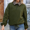 R&B | Pullover Sweatshirt Fleece Lockere Passform Kunstfellkragen Reißverschluss Hals Kordelzugsaum