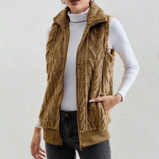 R&B | Ohne Ärmel Jacquard Fleece Reißverschluss Hoher Kragen Relaxed Passform