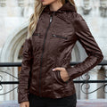 R&B | Lederjacke Slim Passform Kapuze Reißverschluss Taschen Steppdetails
