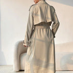 R&B | Langer Trenchcoat für Damen mit Revers, doppelter Brust und verstellbarem Gürtel