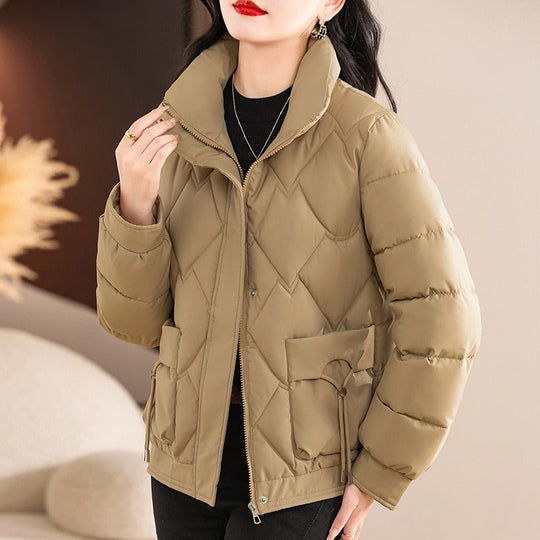 R&B | Gepolsterten Jacke Gestepptes Design Lässige Passform Hoher Kragen Reißverschluss und Druckknopfschluss
