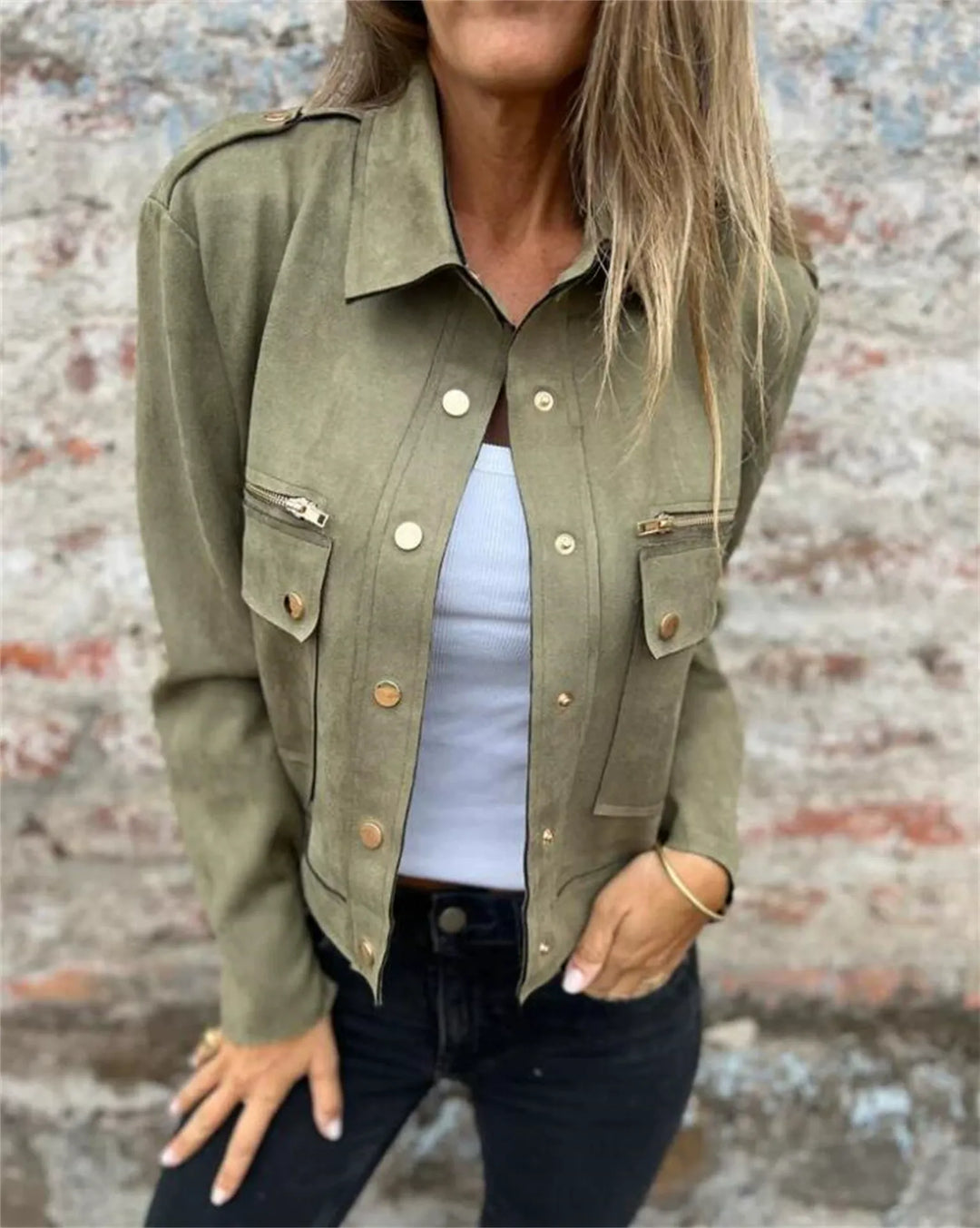 R&B | Jacke Strukturierte Passform Weiches Wildleder Klassischer Kragen Reißverschluss