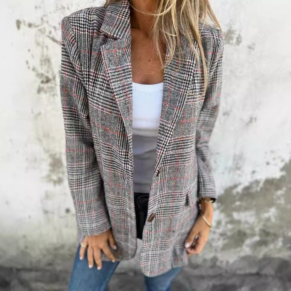 R&B | Strickjacke Wollmischung Lockere Passform Hahnentritt Reverskragen
