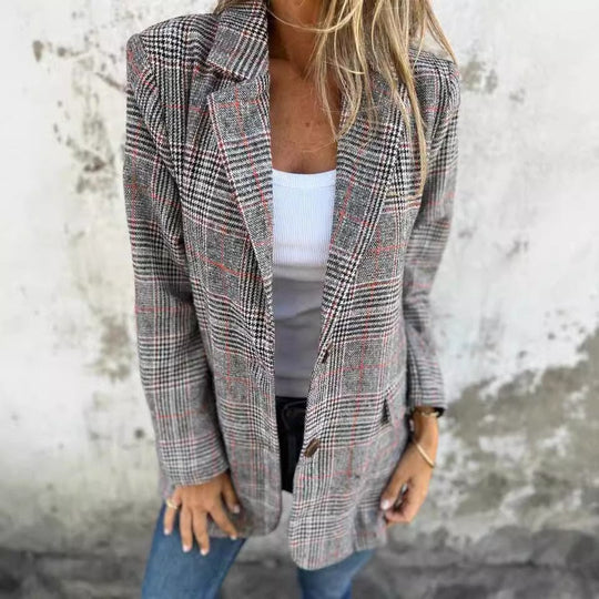 R&B | Strickjacke Wollmischung Lockere Passform Hahnentritt Reverskragen