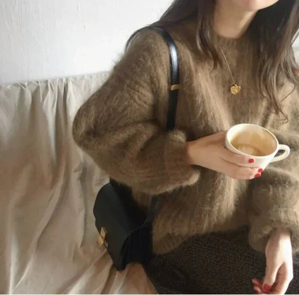 R&B | Pullover Pullover Mohair Mischung Übergröße Fit Gerippter Strick Rundhals