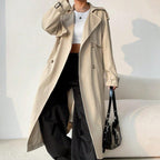R&B | Langer Trenchcoat für Damen mit Revers, doppelter Brust und verstellbarem Gürtel