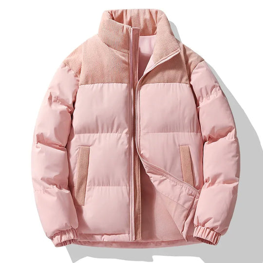 R&B | Pufferjacke Übergrößenpassform Gepolstertes Design Cordkragen Reißverschluss