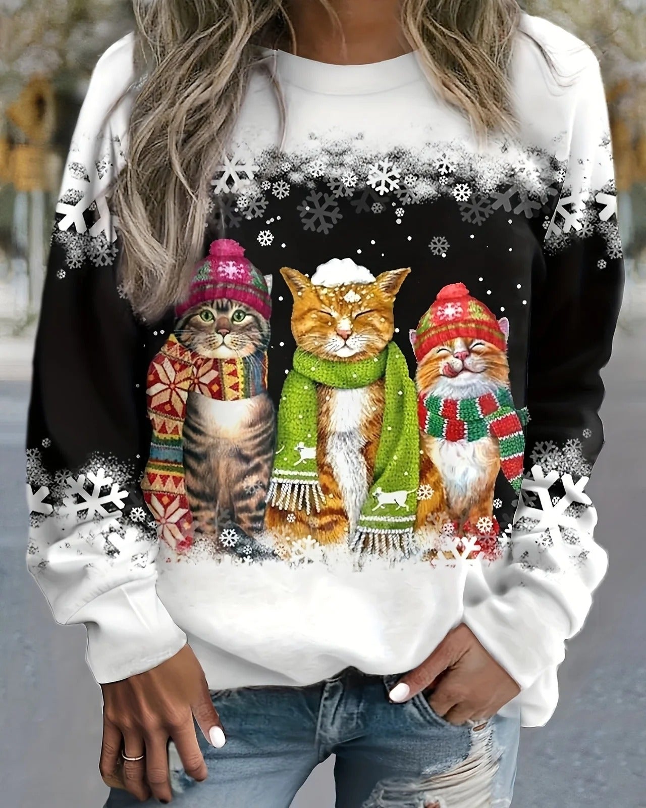 R&B | Strick Sweatshirt Lockere Passform Grafikdruck Rippbündchen Lässiger Stil