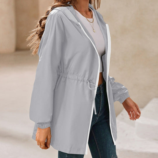 R&B | Regenjacke Wasserabweisender Leichter Stoff Verstellbare Taille Kapuze Reißverschluss