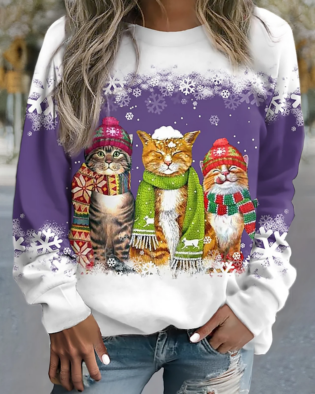 R&B | Strick Sweatshirt Lockere Passform Grafikdruck Rippbündchen Lässiger Stil