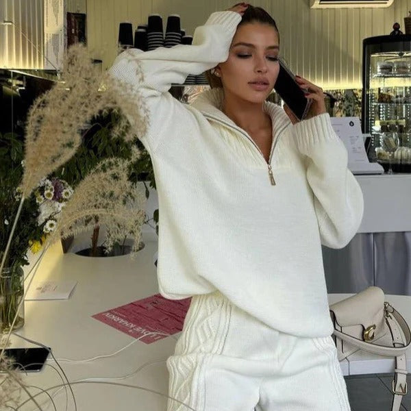 R&B | Weiches Strickmaterial Übergröße Passform Viertel Reißverschluss Gerippte Kanten