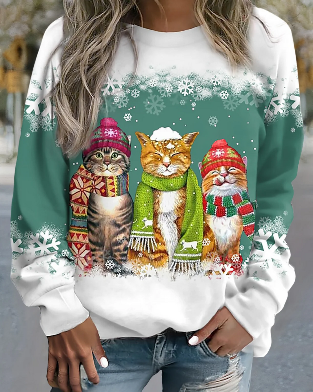 R&B | Strick Sweatshirt Lockere Passform Grafikdruck Rippbündchen Lässiger Stil