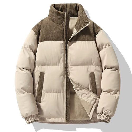R&B | Pufferjacke Oversized Fit Gequiltetes Design Corduroy-Kragen Reißverschluss