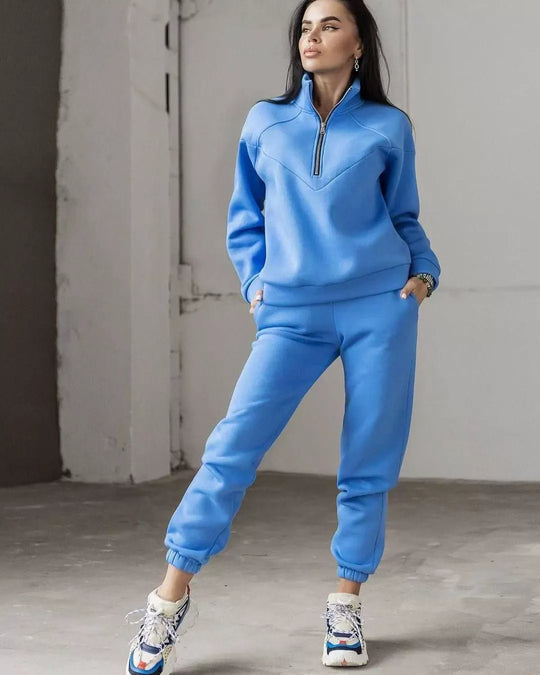 R&B | Loungewear Satz Fleece Lockere Passform Kapuzenpullover mit Halbem Reißverschluss Jogginghosen
