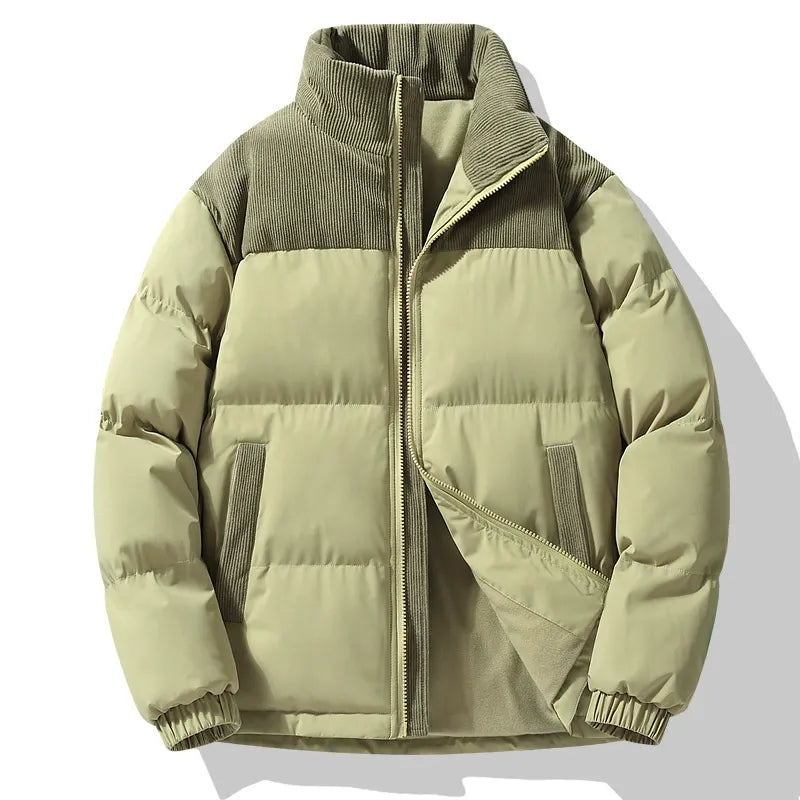 R&B | Pufferjacke Oversized Fit Gequiltetes Design Corduroy-Kragen Reißverschluss