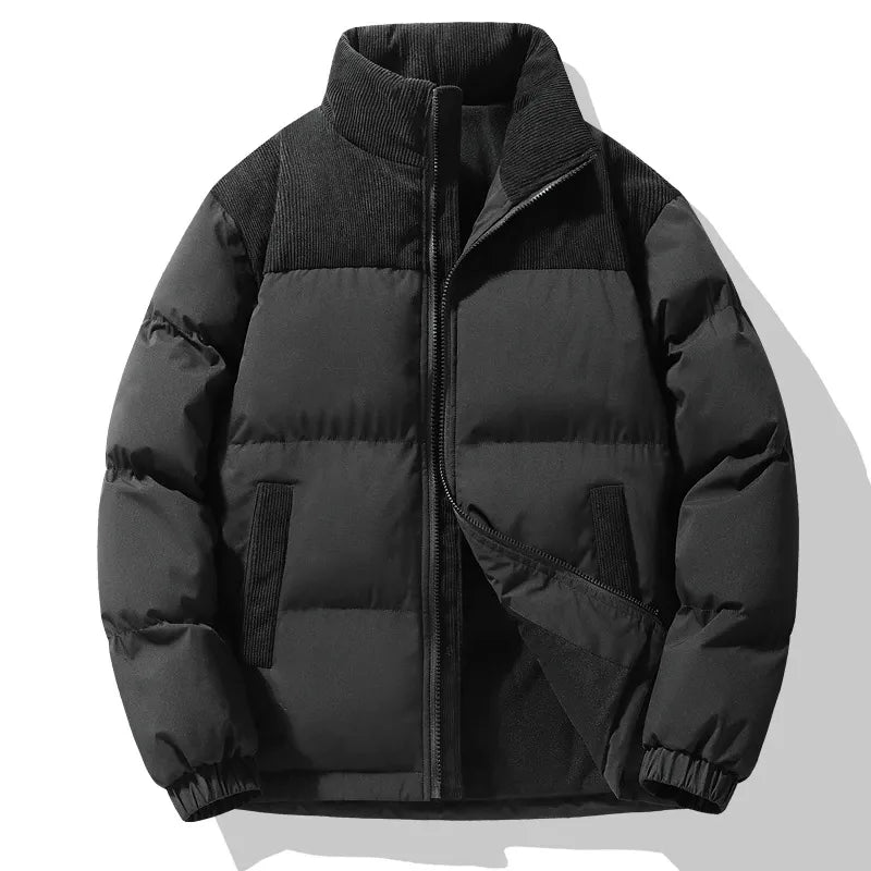 R&B | Pufferjacke Oversized Fit Gequiltetes Design Corduroy-Kragen Reißverschluss
