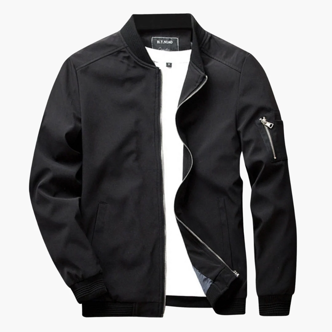R&B | Bomberjacke Reguläre Passform Glatte Textur Rippkante Reißverschlusstaschen