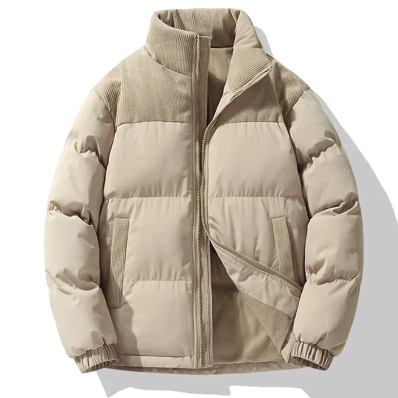 R&B | Pufferjacke Oversized Fit Gequiltetes Design Corduroy-Kragen Reißverschluss