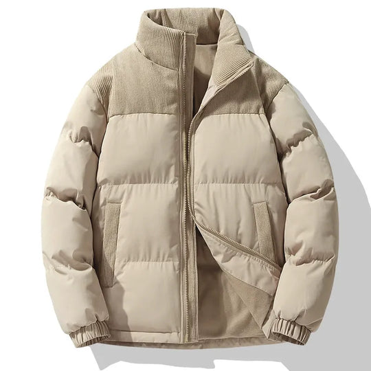 R&B | Pufferjacke Oversized Fit Gequiltetes Design Corduroy-Kragen Reißverschluss