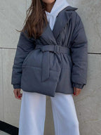 R&B | Gürteltaschen Pufferjacke Wickel Front Stepp Wintermantel