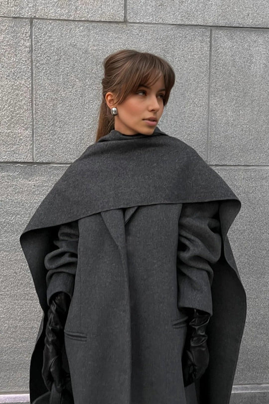 R&B | Lange Cape Mantel Eleganter Hoher Kragen Übermantel