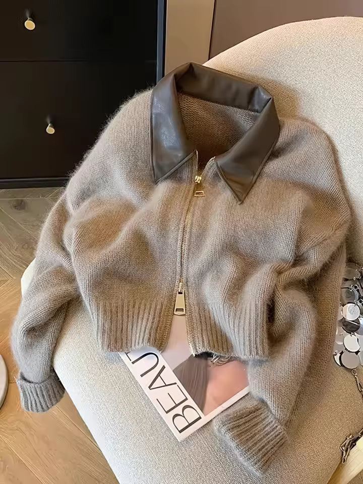 R&B | Strickjacke mit Reißverschluss und Elegantem Kragen - Modischer Cropped Cardigan für Alltag und Büro