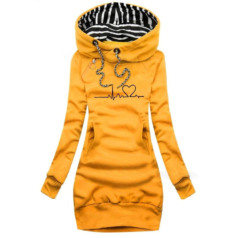 R&B | Kapuzenpullover Kleid Slim Fit Baumwollmischung Bedrucktes Design Lässiger Stil