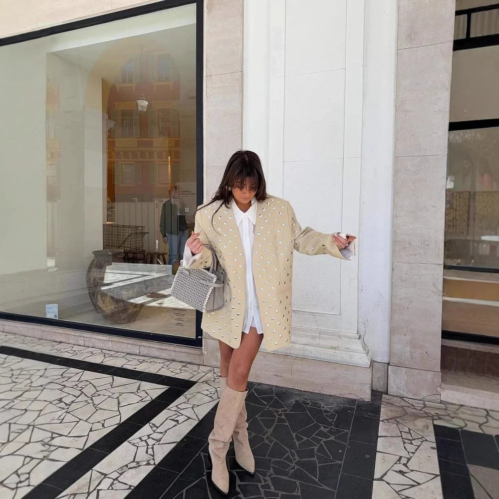 R&B | Übergröße Blazer mit Verzierungen Statement Kristalldetail