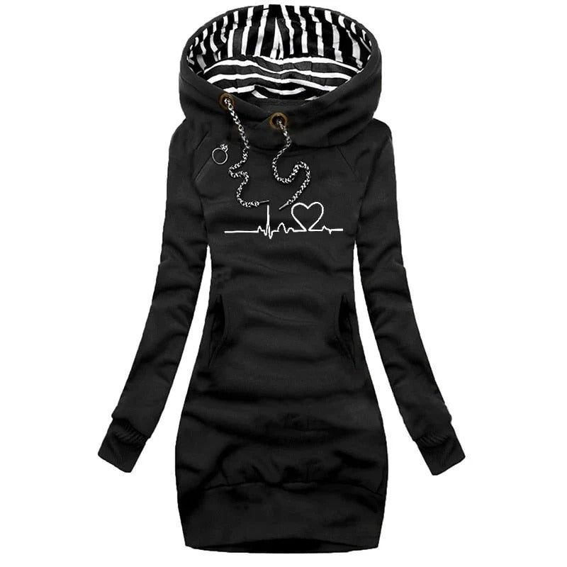 R&B | Kapuzenpullover Kleid Slim Fit Baumwollmischung Bedrucktes Design Lässiger Stil
