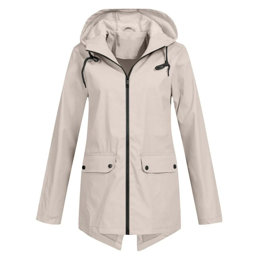 R&B | Regenjacke Lockere Passform Kapuze Wasserabweisend mittellang Reißverschluss und Taschen