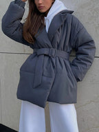 R&B | Gürteltaschen Pufferjacke Wickel Front Stepp Wintermantel
