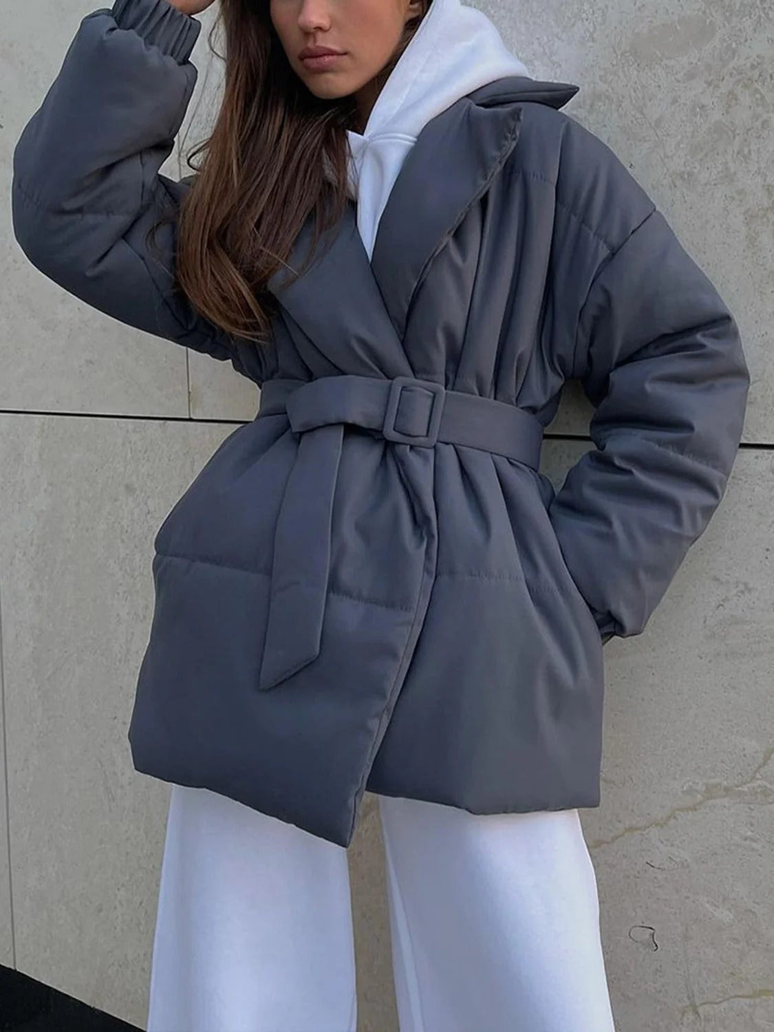 R&B | Gürteltaschen Pufferjacke Wickel Front Stepp Wintermantel