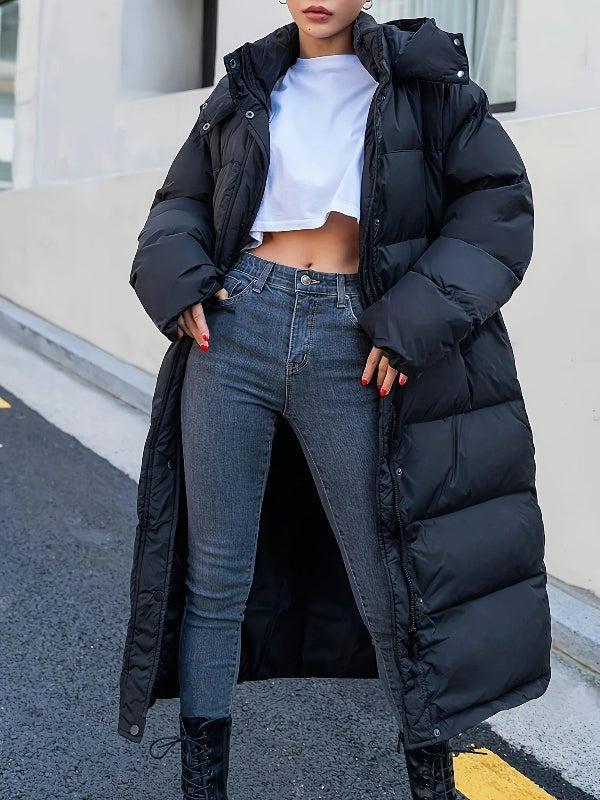 R&B | Puffer-Jacke gesteppter übergroßer Schnitt mit Kapuze langanhaltend warmes Oberbekleidung