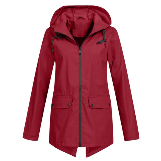 R&B | Regenjacke Lockere Passform Kapuze Wasserabweisend mittellang Reißverschluss und Taschen