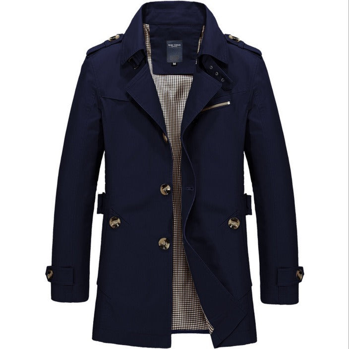 R&B | Langer wasserdichter Trenchcoat für Herren mit doppelten Knöpfen