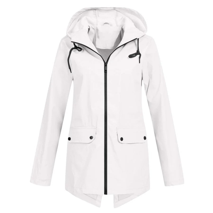 R&B | Regenjacke Lockere Passform Kapuze Wasserabweisend mittellang Reißverschluss und Taschen