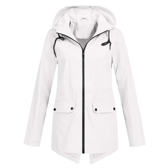 R&B | Regenjacke Lockere Passform Kapuze Wasserabweisend mittellang Reißverschluss und Taschen