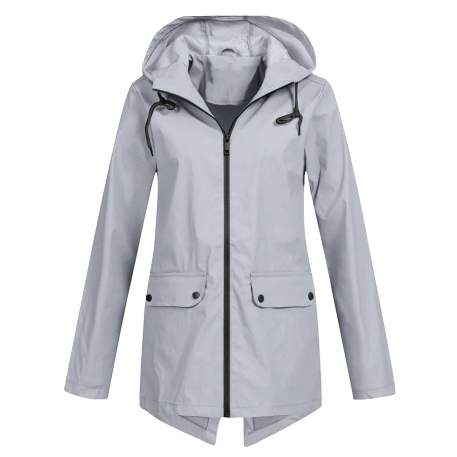 R&B | Regenjacke Lockere Passform Kapuze Wasserabweisend mittellang Reißverschluss und Taschen