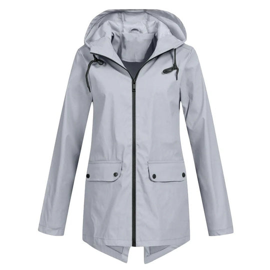 R&B | Regenjacke Lockere Passform Kapuze Wasserabweisend mittellang Reißverschluss und Taschen