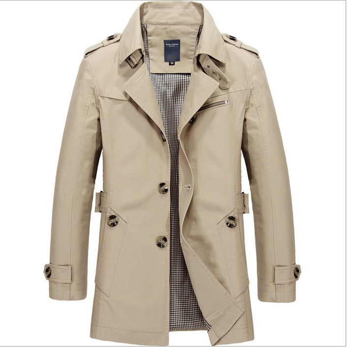 R&B | Langer wasserdichter Trenchcoat für Herren mit doppelten Knöpfen