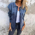 R&B | Aus Denim Lockere Passform Patchwork Design Lange Ärmel Knopfverschluss