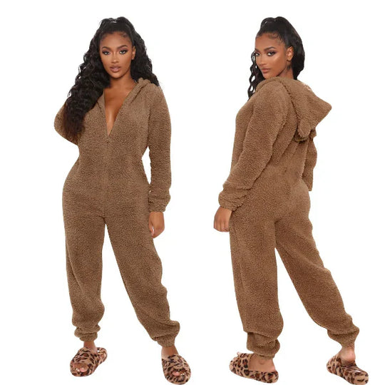 R&B | Damen Teddy Fleece Overall mit Kapuze