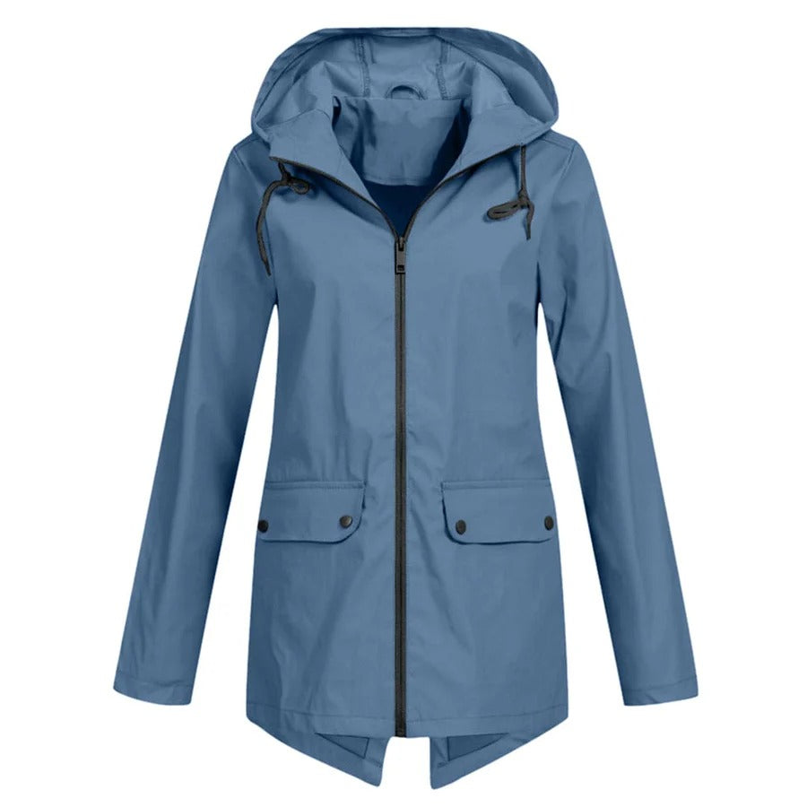 R&B | Regenjacke Lockere Passform Kapuze Wasserabweisend mittellang Reißverschluss und Taschen
