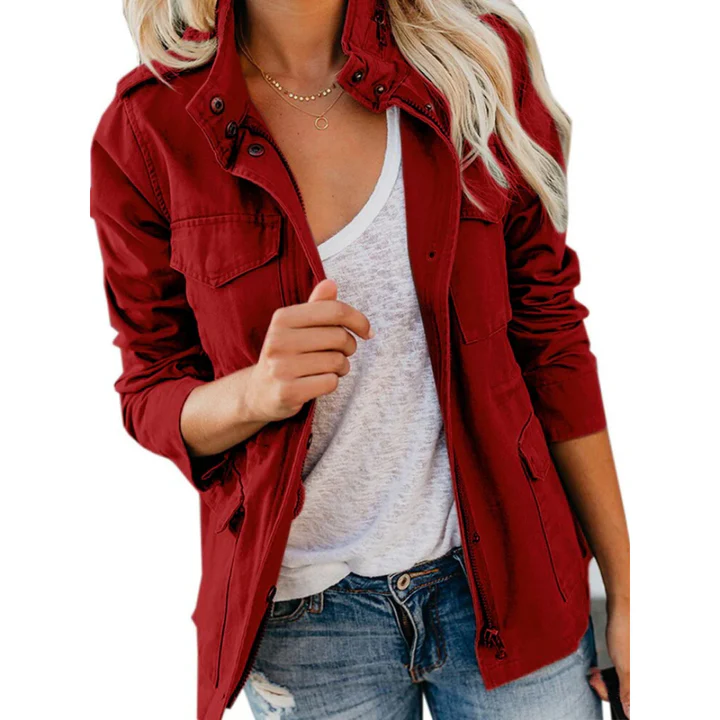 R&B | Jacke Lockere Passform Funktioneller Reißverschluss und Knopfverschluss Utility-Design